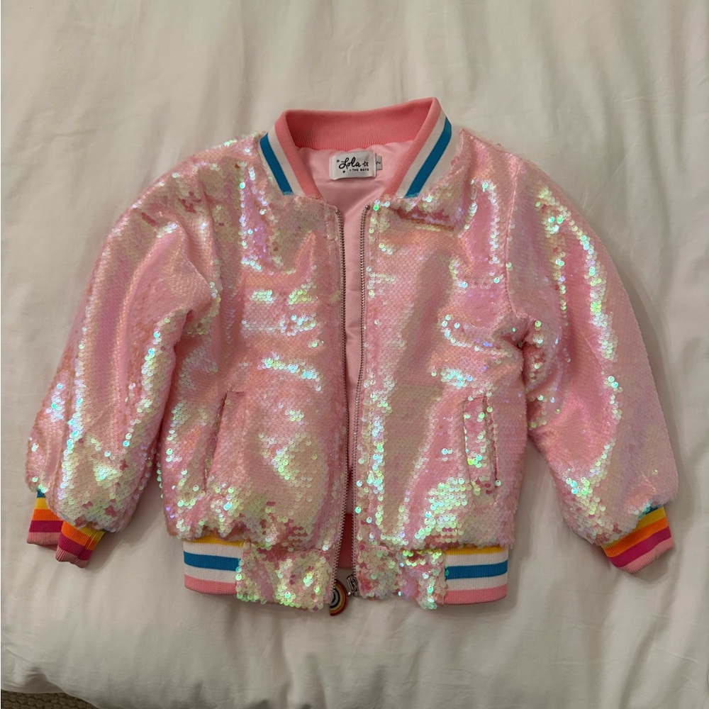 Lola & the Boys 2t Pink Sequin Bomber Jacket